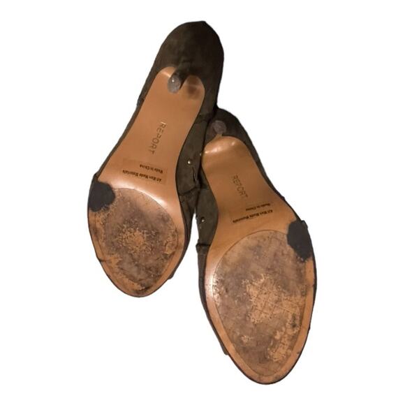 Report Olive Green Cutouts Brads Moto Heels Size 9 Cowboy Western Fringe Biker - Picture 3 of 6